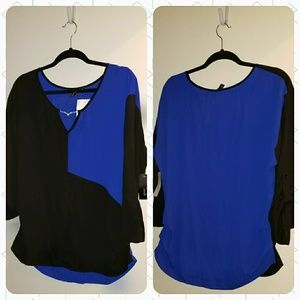 Classy Cobalt and Black Faux Chiffon Shirt